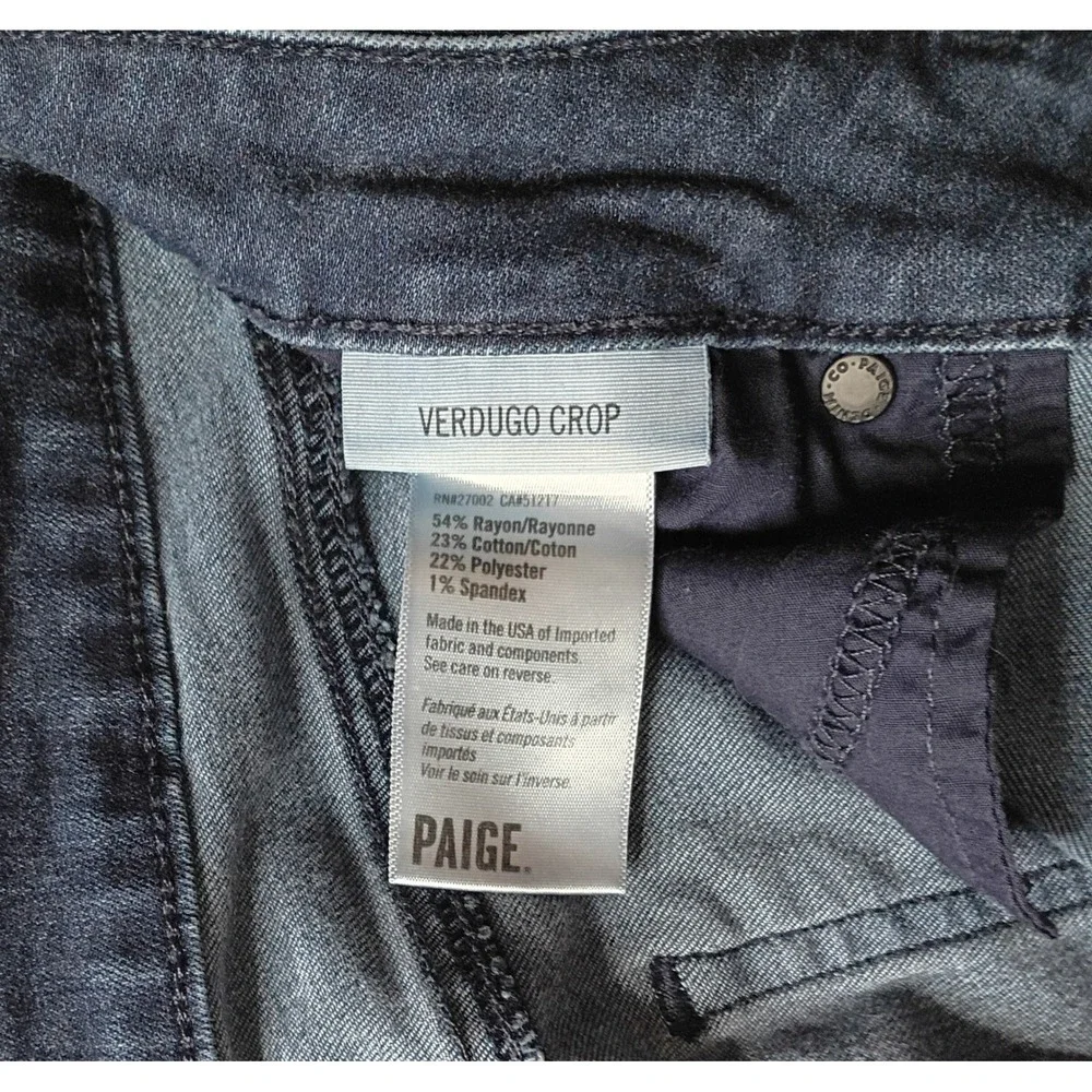 PAIGE Verdugo Crop Dark Wash Raw Frayed Hem Skinny Jeans Size 28